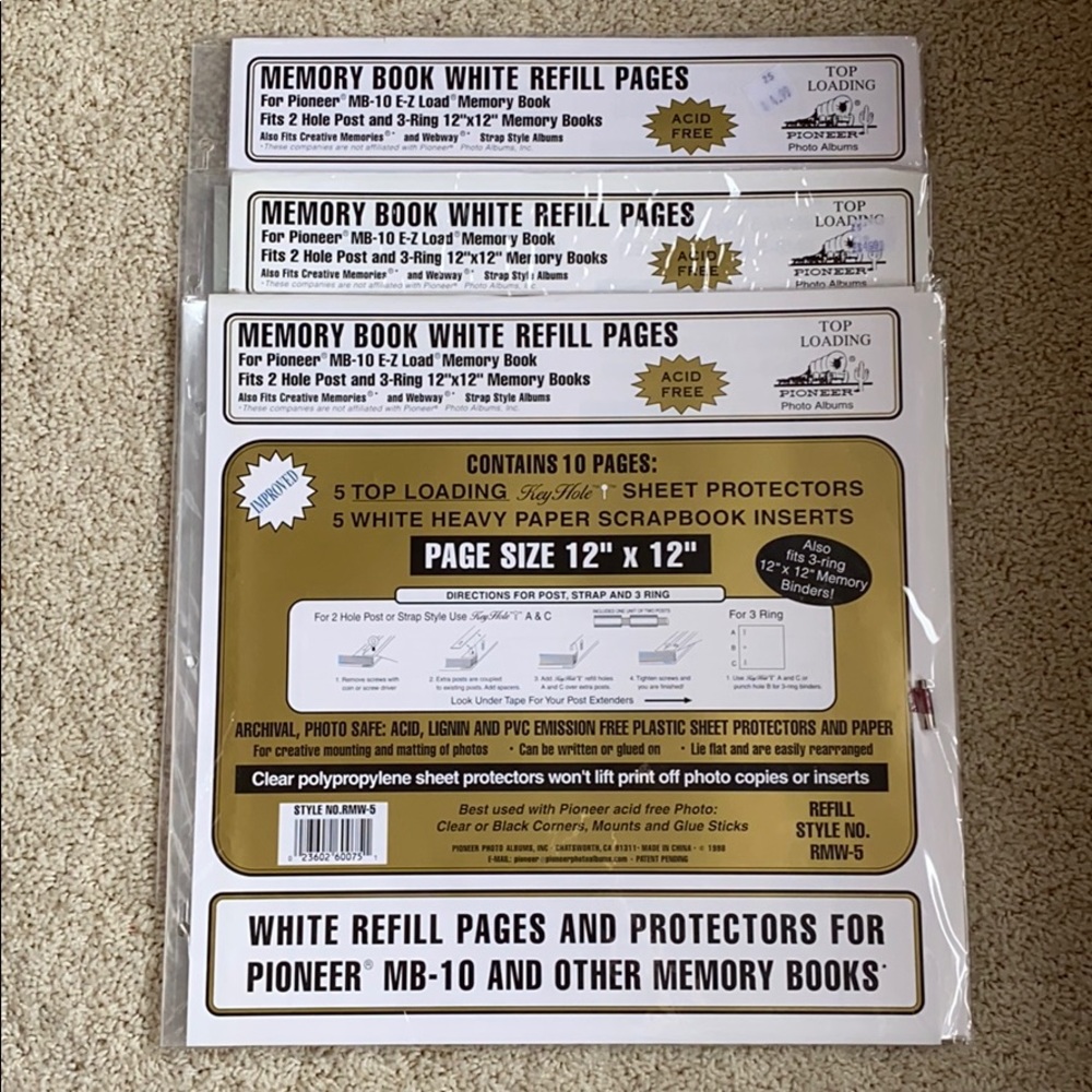 NWT 3 Pioneer Memory Book White Refill Pages 12x12